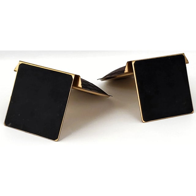 1960s Jere Style World Atlas Brass Plated and Brown Vinyl Bookends Depicting the Eastern and Western Hemispheres, Signed - a Pair For Sale - Image 9 of 12