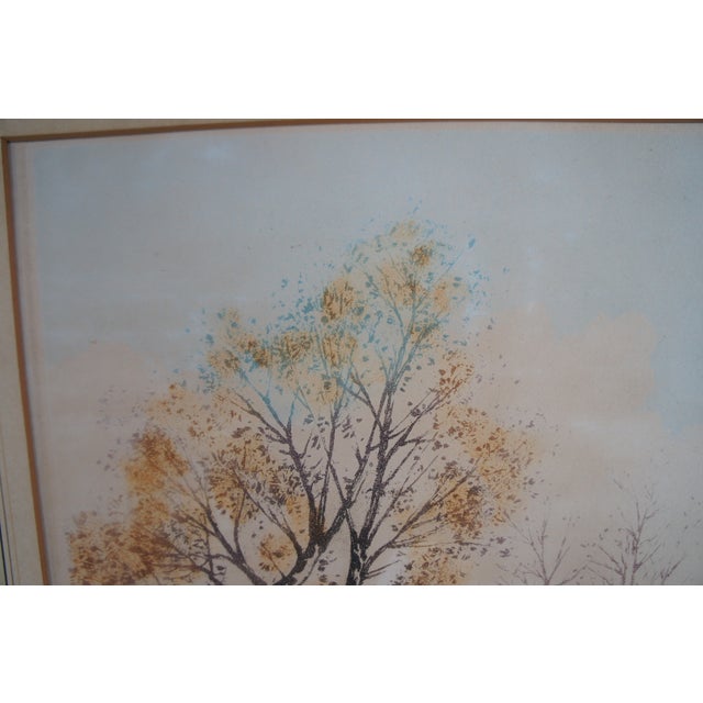 Mid 20th Century Vintage German Hand Signed Colored Etching European Cottage River Landscape 18" For Sale - Image 5 of 12