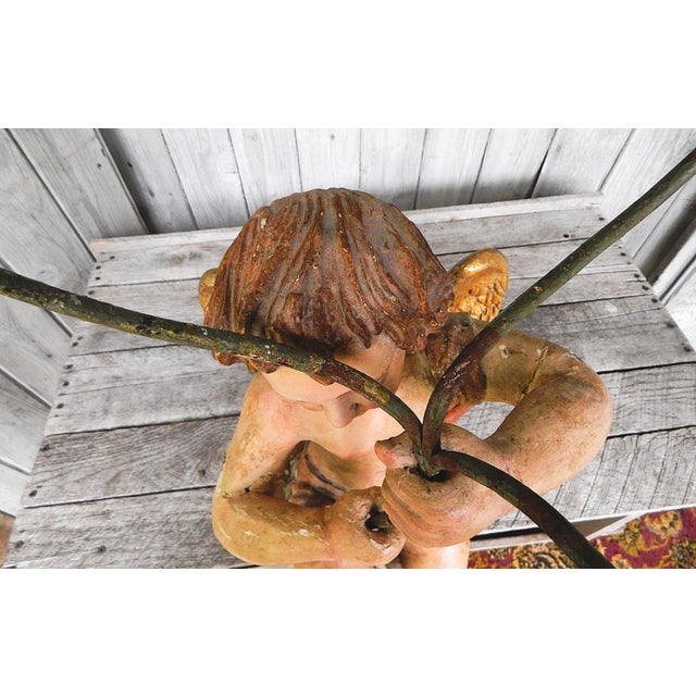 19th Century Portuguese Colonial Carved Iron Fitted Cherub Pricket / Candelabra / Lumiere For Sale - Image 10 of 11