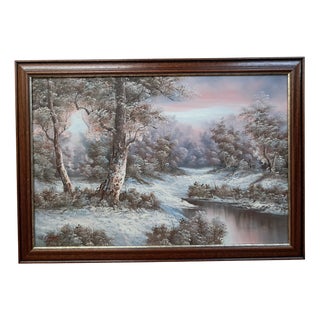 I Cafieri, Winter Landscape, Oil Painting, 1984, Framed For Sale