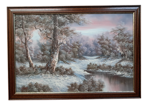 I Cafieri, Winter Landscape, Oil Painting, 1984, Framed