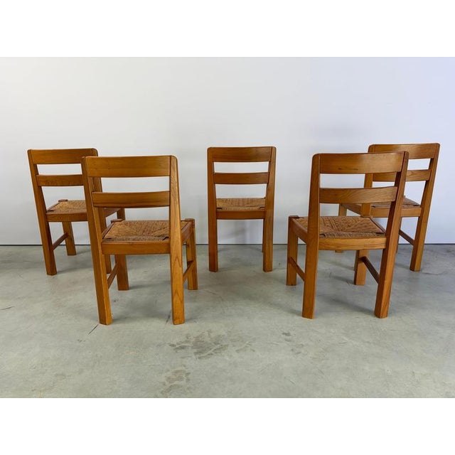 Vintage Oak and Wicker Dining Chairs, 1960s, Set of 5 For Sale - Image 4 of 10