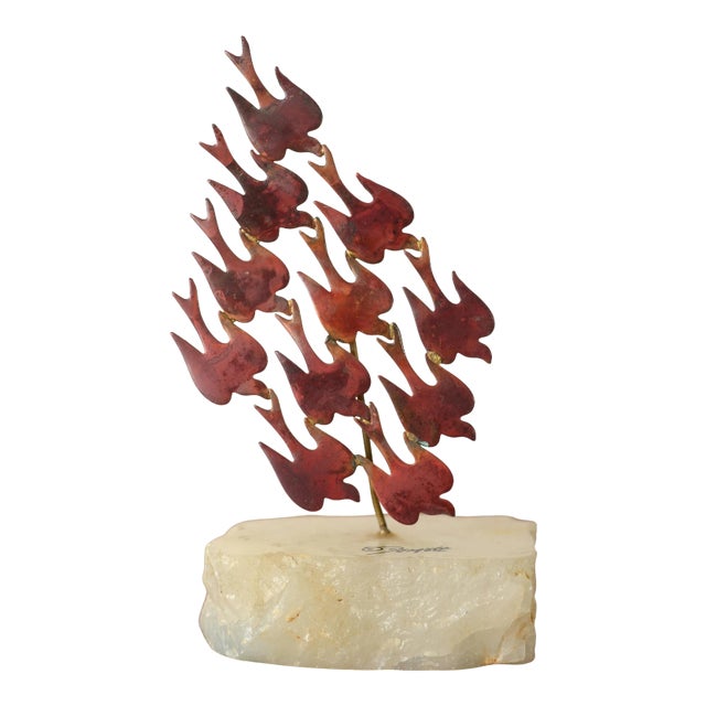 1970s Vintage DeMott Copper & Enamel Red Doves Sculpture For Sale