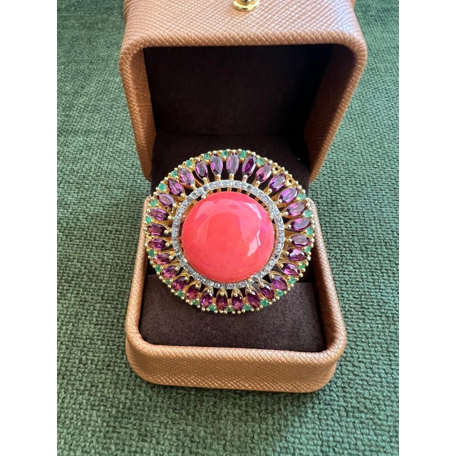 Bochic "Orient" Vintage Diamond & Orange Opal Ring Set In 18K Gold & Silver For Sale - Image 18 of 18