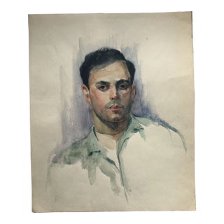 Original Vintage Male Watercolor Portrait Painting 1980’s For Sale