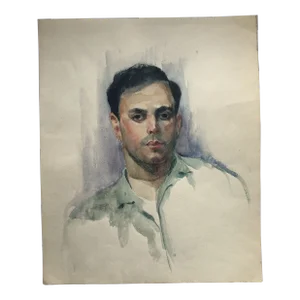 Original Vintage Male Watercolor Portrait Painting 1980’s