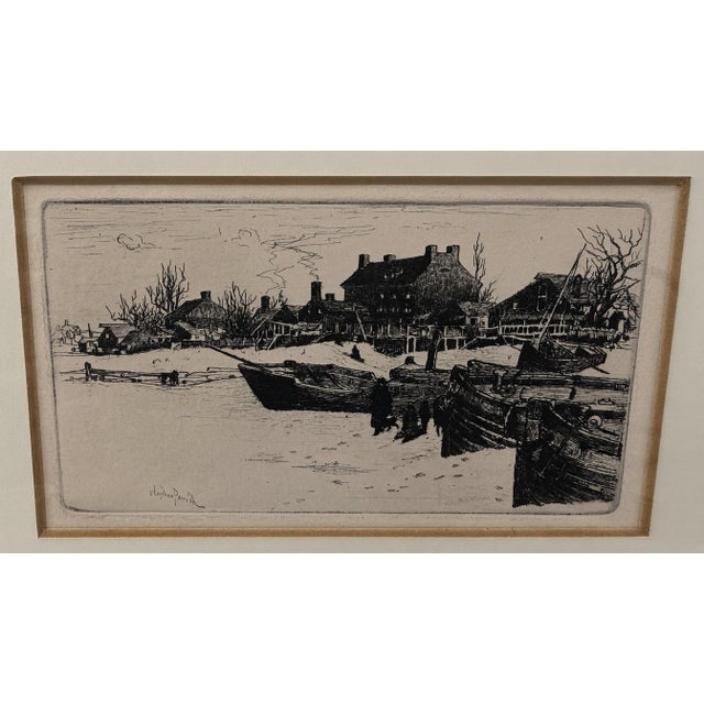 19th Century Stephen Parrish Etching "Trenton - Winter" - Framed 1884 An authentic 19th-century antique black and white...