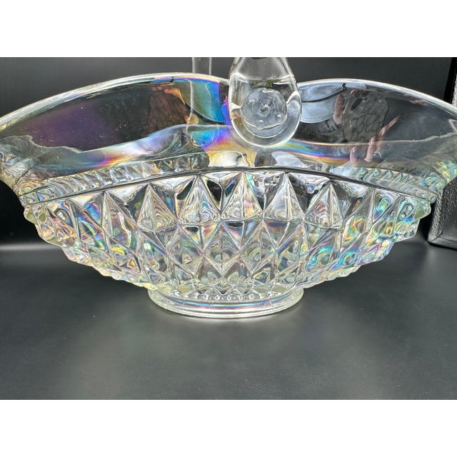Art Deco Large Iridescent Pressed‑Glass Centerpiece Basket With Handle For Sale - Image 3 of 9