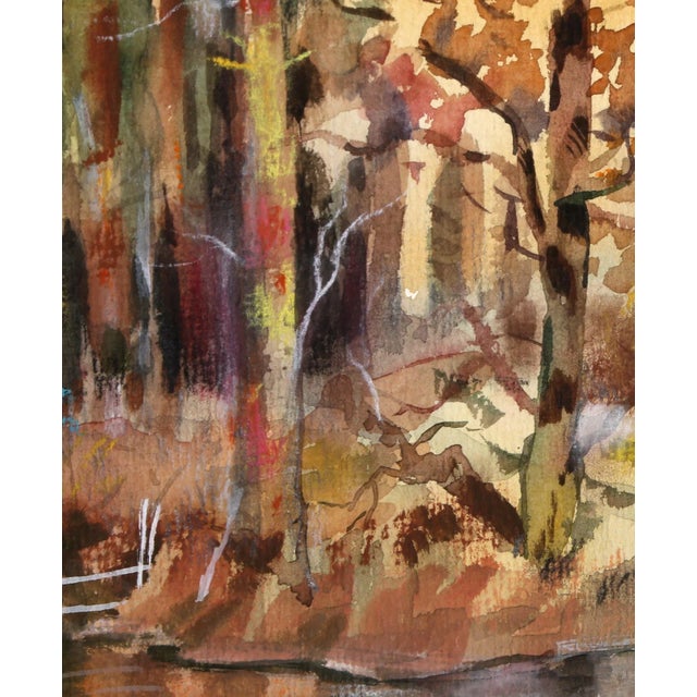Modern Landscape With Birches, Erik Freyman Watercolor With Pastels on Paper, Signed in Pen For Sale - Image 3 of 4