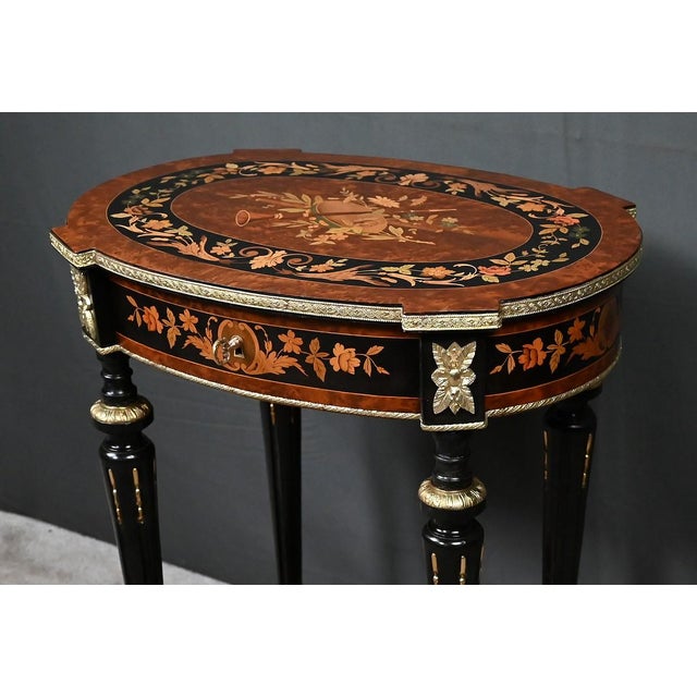 Brown Antique Napoleon III Marquetry Side Table, 1800s For Sale - Image 8 of 18