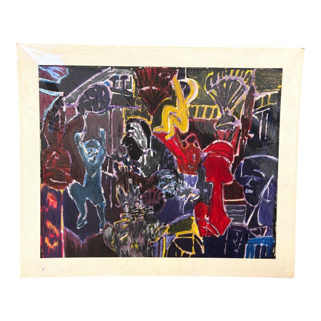 Vintage 70s Abstract Oil Painting on Paper by Molly Schiff For Sale