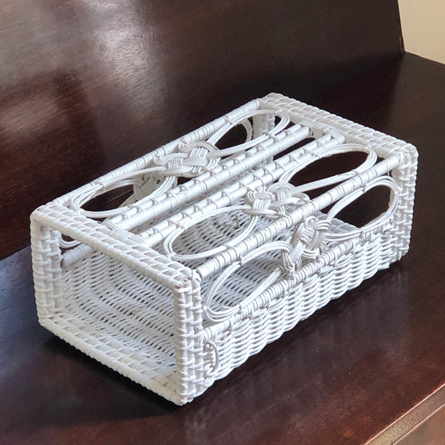 Vintage White Wicker Tissue Box Holder For Sale - Image 11 of 13