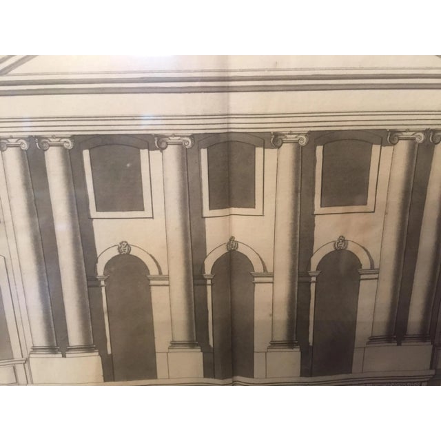 Neoclassical 18th Century Original Pen and Ink Architectural Rendering of a Neoclassical Facade in a Gilt Frame. For Sale - Image 3 of 12