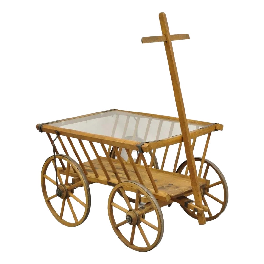 Antique French Primitive Wooden Goat Cart Wagon Farmhouse Glass Top ...