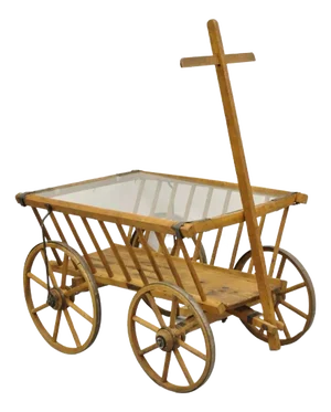 Antique French Primitive Wooden Goat Cart Wagon Farmhouse Glass Top Coffee Table