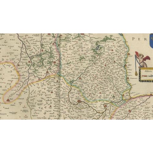 Black Antique Blue Map of Beauce & Perche, France, 1642 For Sale - Image 8 of 11