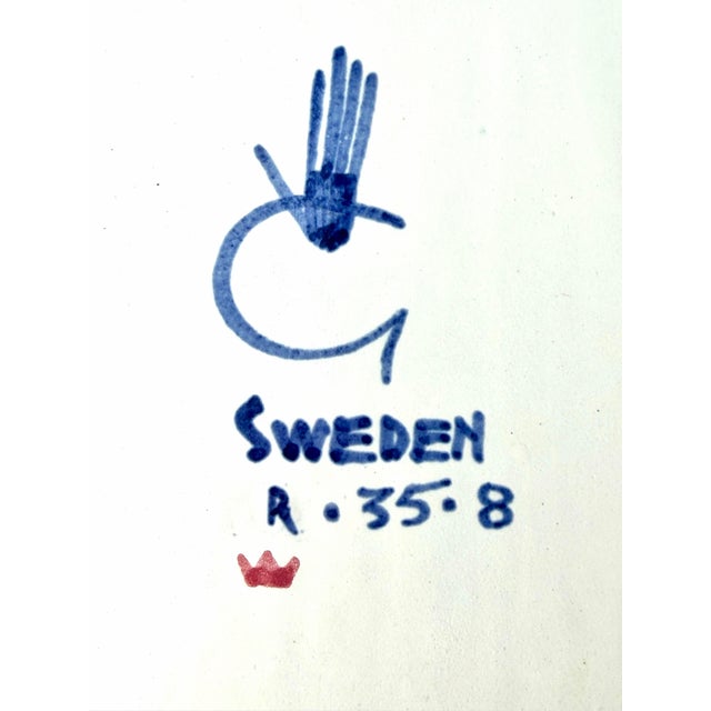 White Signed Stig Lindberg Faiance for Gustavsberg Sweden Hand Decorated Ceramic Framed Mirror C. 1940. For Sale - Image 8 of 9