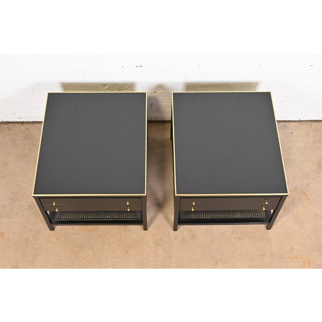 Wood Paul McCobb Irwin Collection Black Lacquer and Brass End Tables or Nightstands, Newly Refinished For Sale - Image 7 of 13