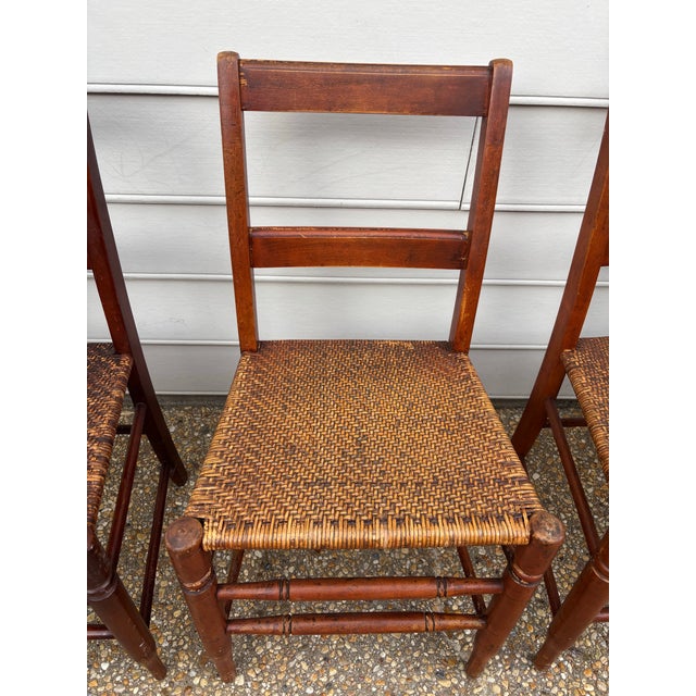 Mid 19th Century Small Scale American Made Splint Weave Ladder Back Chairs With Woven Seats, a Set of Four For Sale - Image 6 of 11