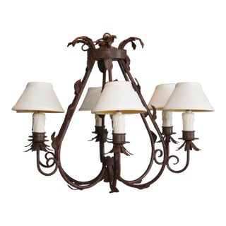 Vintage Dana Creath Designs 6 Light Scrolled Iron Acanthus Leaf Candlestick Chandelier For Sale