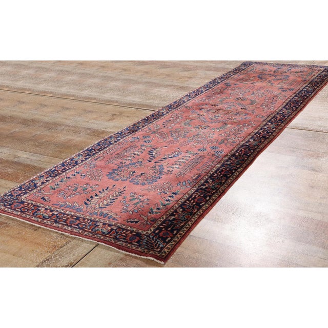 Red Vintage Indian Sarouk Rug Runner, 02'08 X 09'07 For Sale - Image 8 of 10