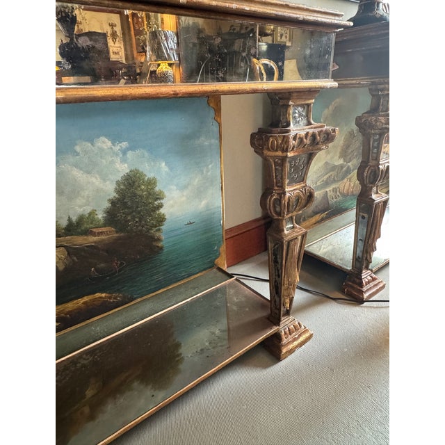 1930s Hollywood Regency Eglomise Mirrored 2 Drawer Console With Hand Painted Back Panel. Style Maison Jansen Paris For Sale - Image 11 of 12