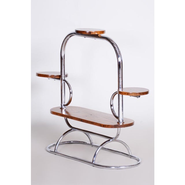 Bauhaus Flower Stand in Oak & Chrome, Czech, 1930s For Sale - Image 13 of 15