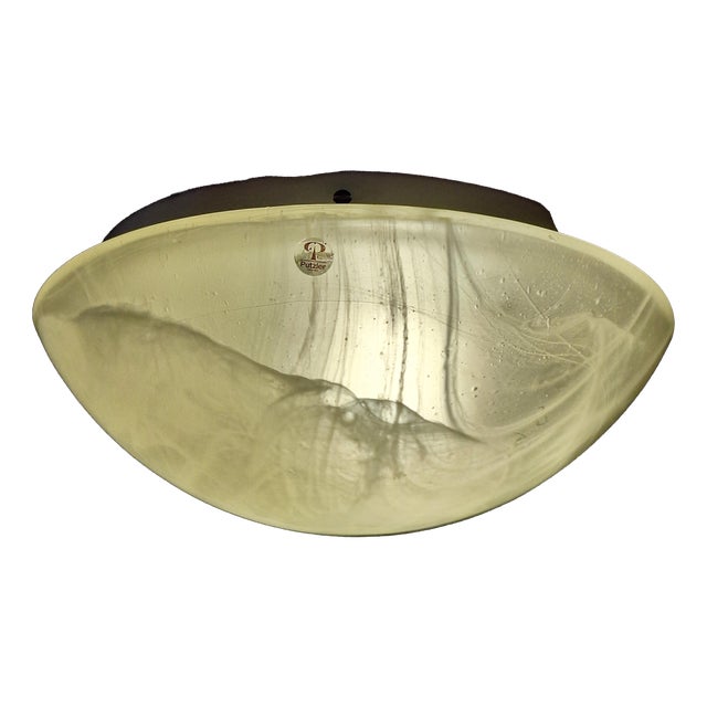 Vintage German Flat Ceiling Lamp with White Marbled Glass Shade from Peill & Putzler, 2000s For Sale