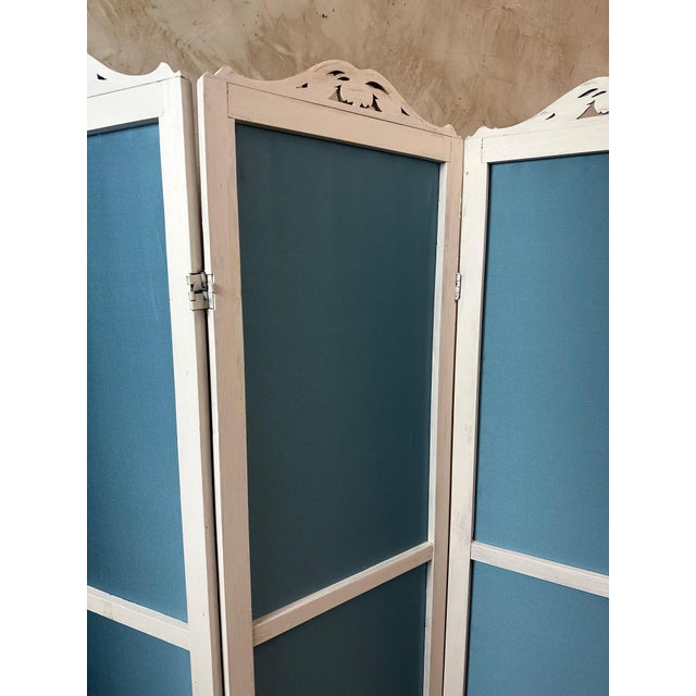 Blue Antique Folding Screen, 1890s For Sale - Image 8 of 15