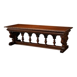 Early 20th Century Carved Walnut Italian Renaissance Revival Figural Library Writing Table For Sale