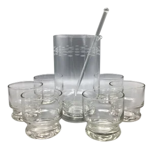 Etched Crystal Martini Pitcher With Glasses Stir Stick and 6 Stemless Martini Glasses - Set of 8