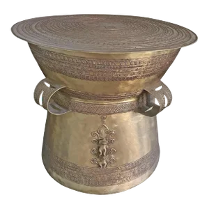Cast Bronze Rain Drum With Elaborate Detail, Light Finish