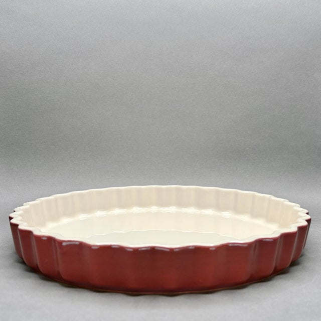 Vintage Emile Henry France Burgundy Red Stoneware Fluted Tart Pan For Sale - Image 4 of 8