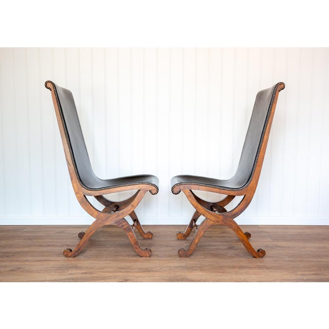 Wood Spanish Dining Chairs in Oak and Leather by Pierre Lottier Valmazan, 1960s, Set of 2 For Sale - Image 7 of 18