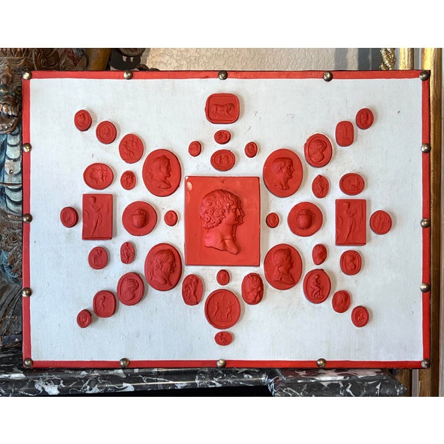 Grand Tour Set of Three Grand Tour Neoclassical Vintage Red Plaster Cast Waxed Intaglio Arrangements For Sale - Image 3 of 12
