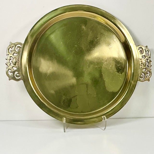 Metal Mid-Century Hollywood Regency Chippendale English Traditional Style Brass Serving Tray For Sale - Image 7 of 11