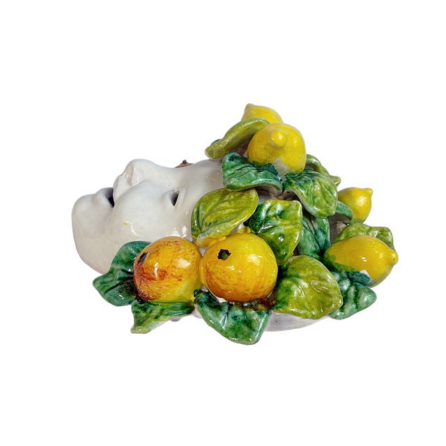 Vintage Sicilian Ceramic Lemon & Citrus Wall Mask Sculpture For Sale - Image 4 of 11