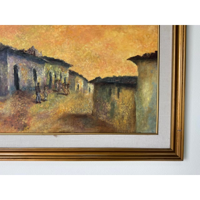 Orange 1998 Evelyn De Quinteros “Fantastic Midday” Spanish Village Oil on Canvas Painting For Sale - Image 8 of 12