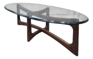 Mid Century Modern Adrian Pearsall Style Bowtie Oval Glass Top Coffee Table