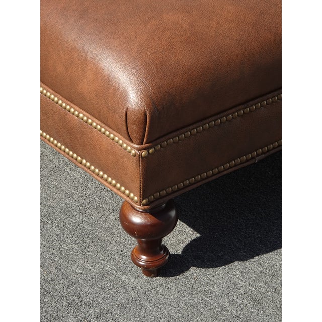 Brown Vintage Tommy Bahama Style Brown Tufted Leather Ottoman Coffee Table For Sale - Image 8 of 10