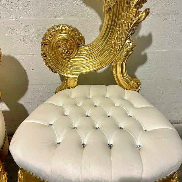 1990s Italian Baroque White Chair – High Back & Gold Leaf Details For Sale - Image 4 of 9