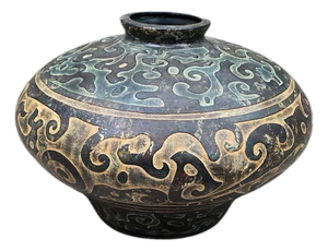Vintage Chinese Style Studio Pottery Low-Profile Vase
