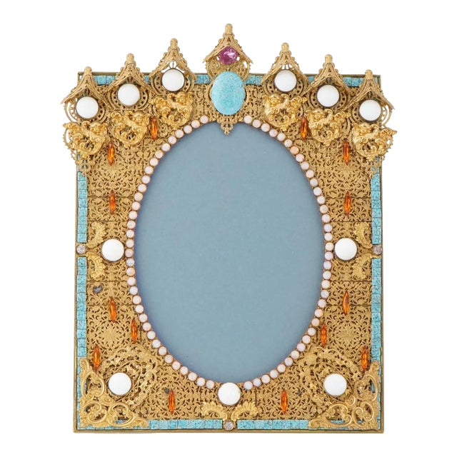 19th Century Relief Design Gilded Brass Picture Frame Marked For Sale