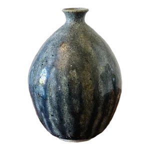 Mid-Century Hand Thrown Pottery Bud Vase in Blue Drip Glaze