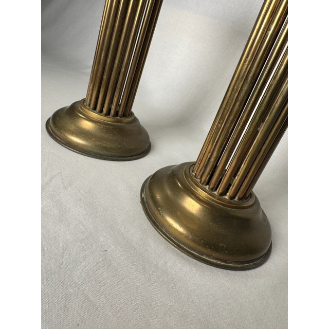 Hollywood Regency Column Brass Pillar Candle Holders, a Pair For Sale - Image 12 of 12