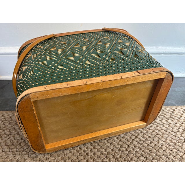 Mid 20th Century Hawkeye Green and Tan Woven Picnic Hamper by Burlington Basket Co. For Sale - Image 13 of 13
