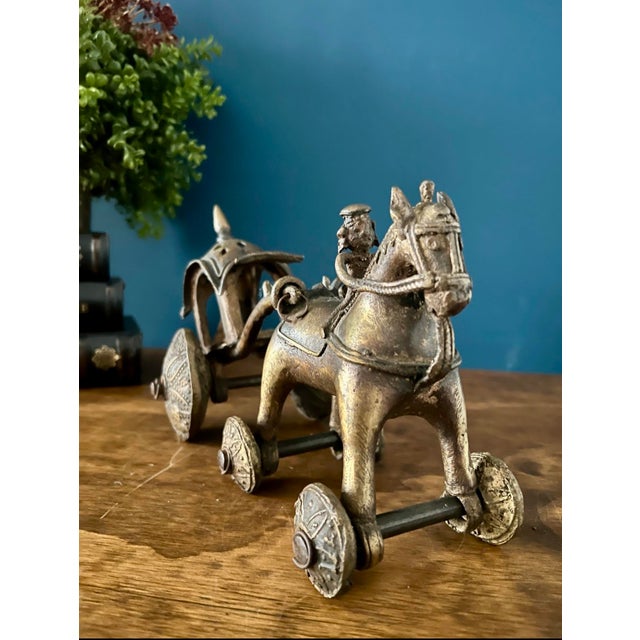 Antique Cast Metal Temple Toy , Early 20th Century Horse & Carriage Sculpture For Sale In New York - Image 6 of 17