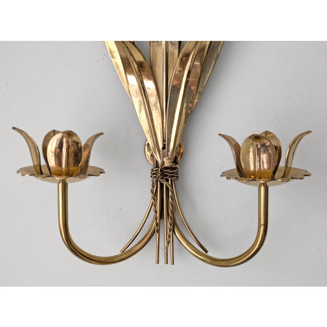 Vintage Polished Brass Wheat Candle Sconce For Sale - Image 4 of 7