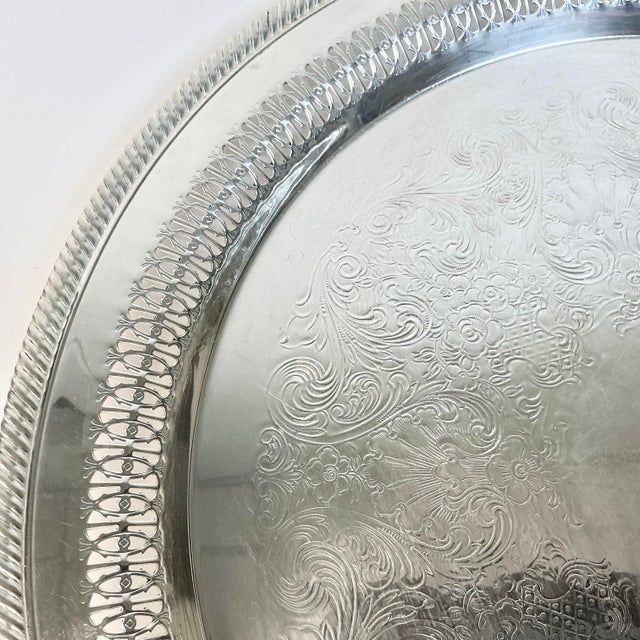 Mid 20th Century Mid-Century Baroque Hollywood Regency Chippendale Wm Rogers Reticulated Etched Silverplate Tray For Sale - Image 5 of 12