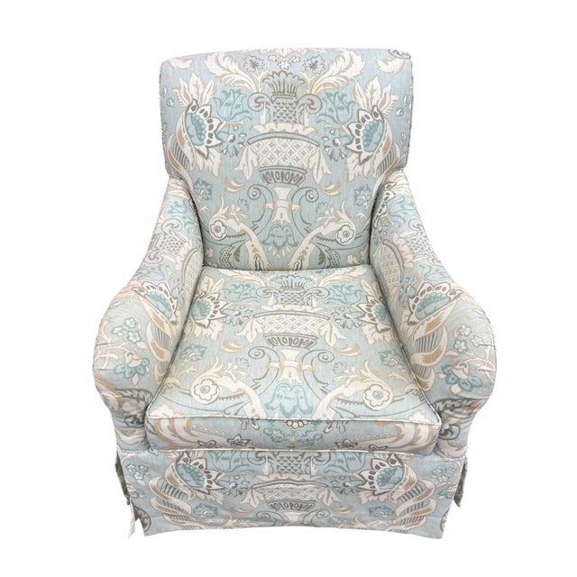 Pair of Swivel Rocker Club Chairs in Coastal, Soft Color Palette For Sale - Image 4 of 8
